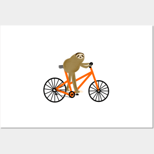 Sloth On A Orange Bicycle Posters and Art